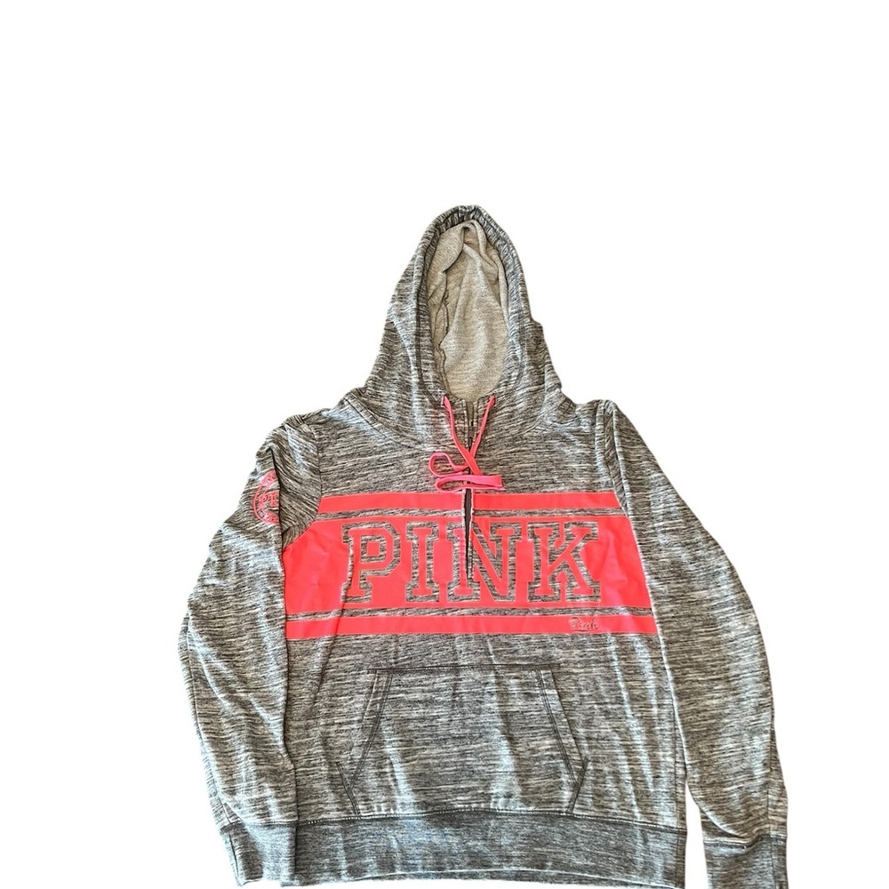 #2 PINK Grey & Coral Logo Hoodie size Medium Y2k
